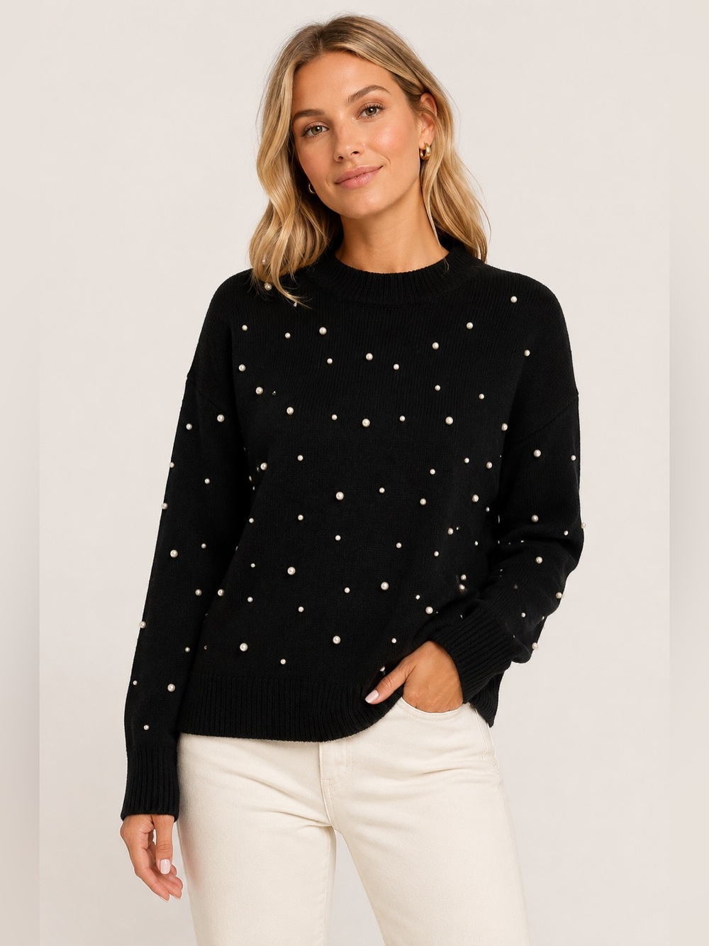 CROSBY by Mollie Burch Black Pearl Embellished Sweater Size M